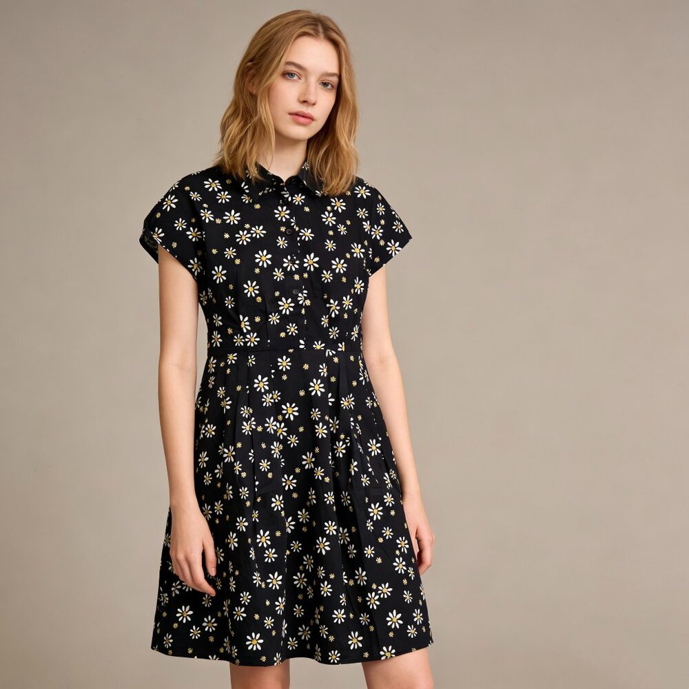 NWOT Daisy Print Dress Size 6 Floral Print Short Sleeve Mini Dress Black - Picture 1 of 7